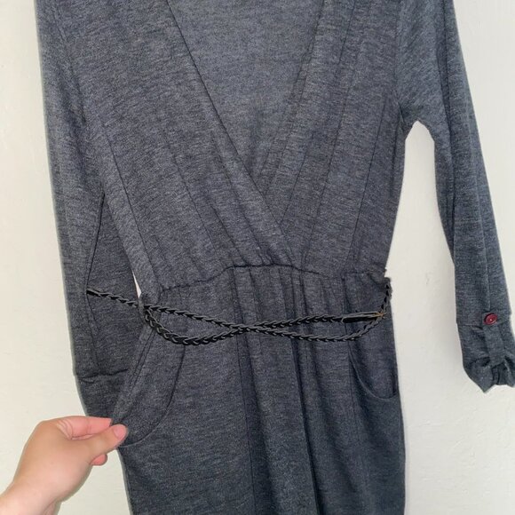Delicious Los Angeles Long Sleeved Grey Dress with Elastic Waist & Pockets - Picture 6 of 12
